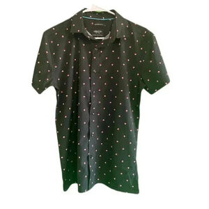 Men’s size small Black Collar Button Up Short Sleeve Dress Shirt Geometrix